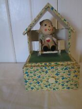 Jewelry Music Box Doll Rocking Chair Sound of Music Chintz Cloth Vintage picture