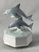 Vintage Otagiri Dolphins Porcelain Music Box Plays Pearly Shells Revolving picture