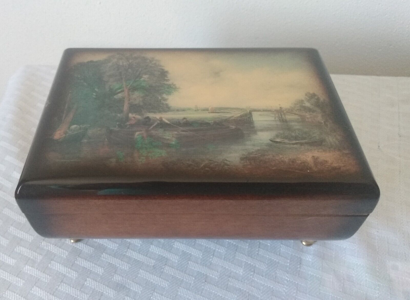 Vintage Lacquered Wood Bohme Music Jewelry Box Barcarole Hoffmanns Erzahlungen K