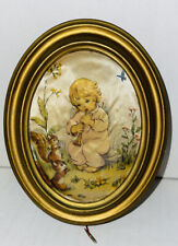 Vintage Music Box Silk Portrait Ges Gesch Child Lullaby Music Box W Germany picture