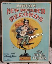 Edison Records W/Black Man  Playing Banjo Cardboard Counter Top Sign Replica  picture