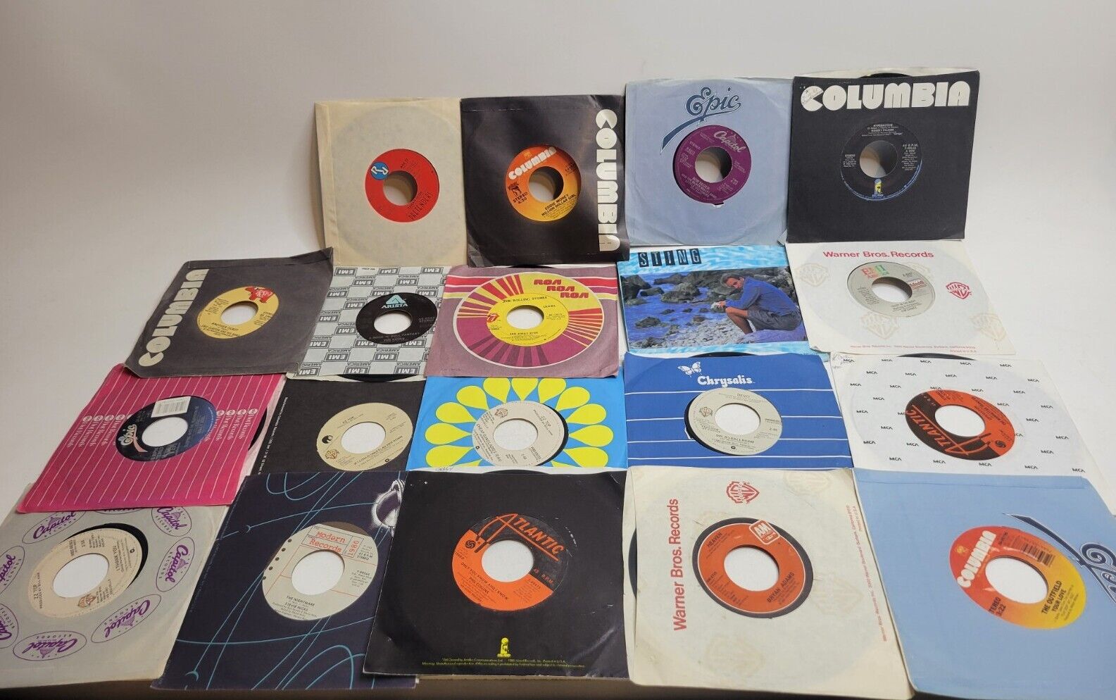 45 RPM Vinyl Records Vintage Music Lot Of 19 Sting ZZTop Seger Clapton Kinks 