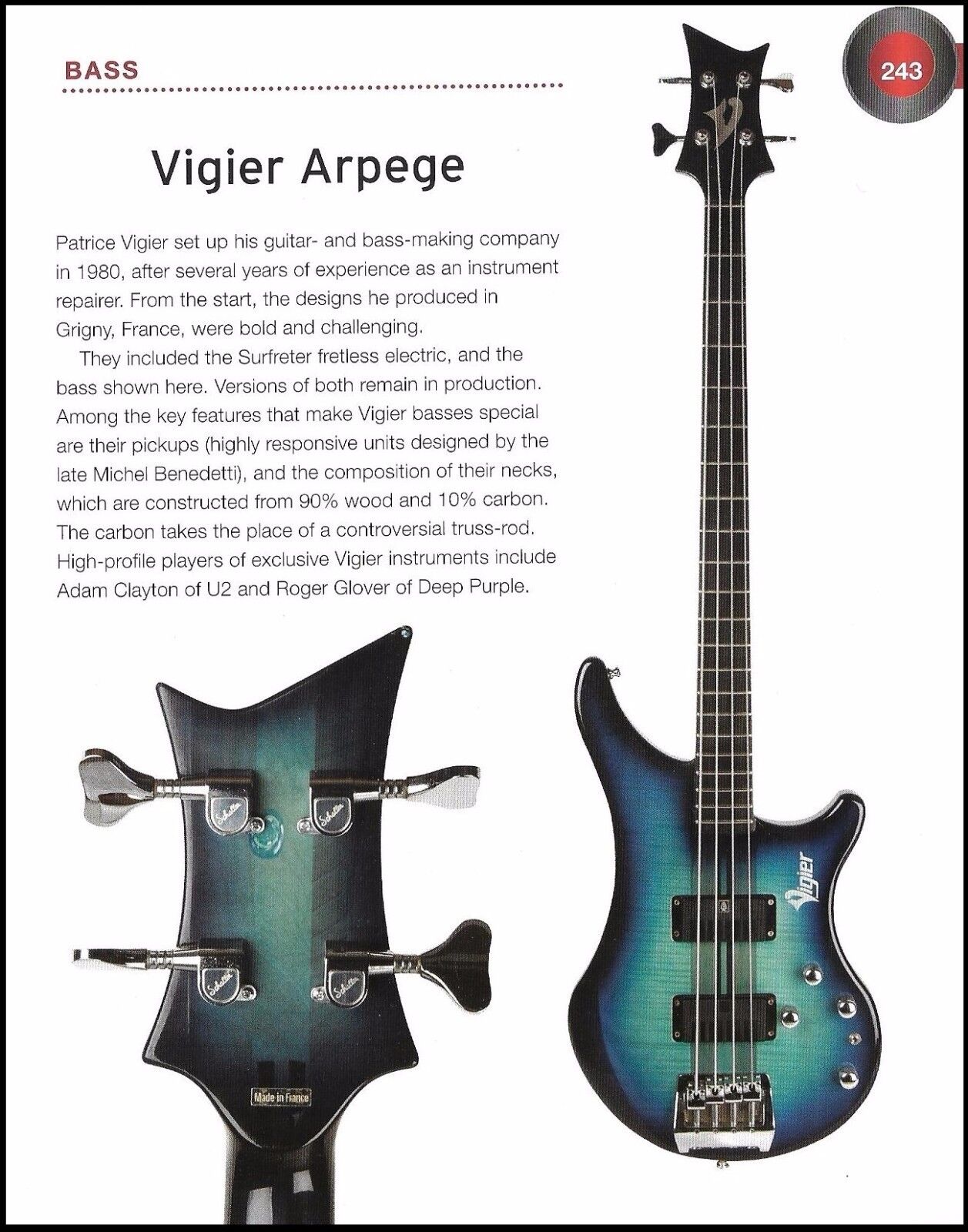 The Vigier Arpege Bass + Watkins Circuit 4 electric guitar 6 x 8 pin-up article