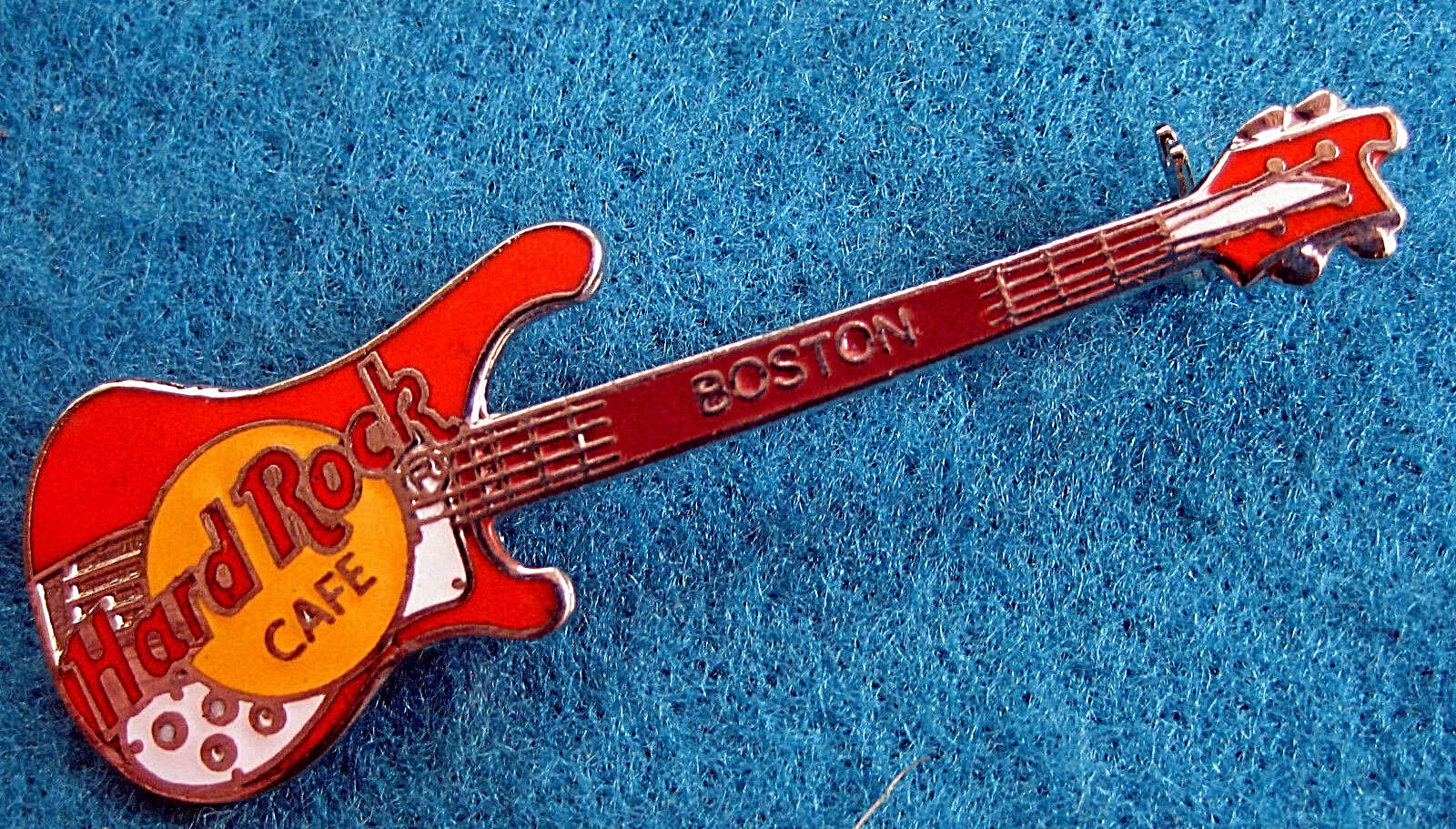 BOSTON CLASSIC *RED RICKENBACKER BASS* SILVER TONE GUITAR Hard Rock Cafe PIN