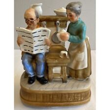 Vintage Ceramic Grandma & Grandpa Music Box, in Kitchen Reading Paper Turns picture