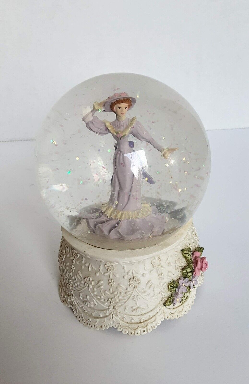 Vintage San Franciscan Music Box Snow Globe. Victorian Woman