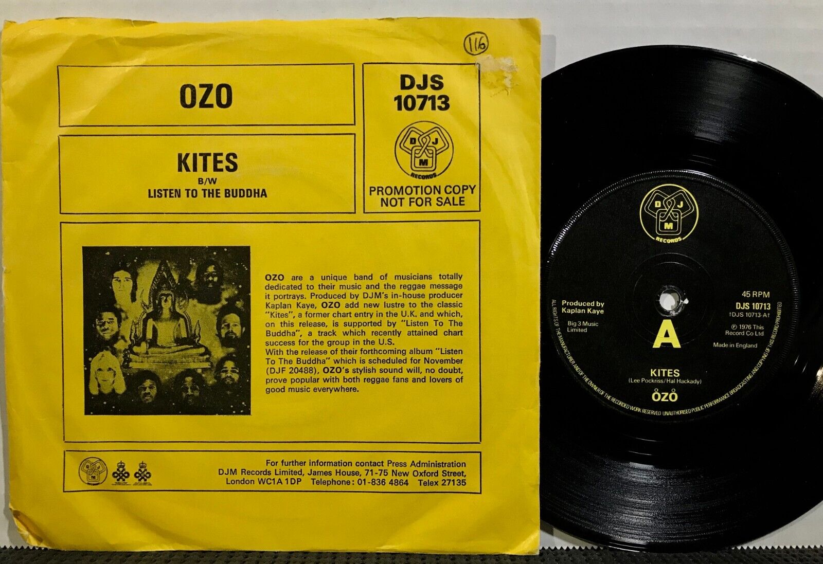 OZO Kites Listen To The Buddha 7” 45RPM DJM UK STEREO DJ PROMO 1976 Disco Funk