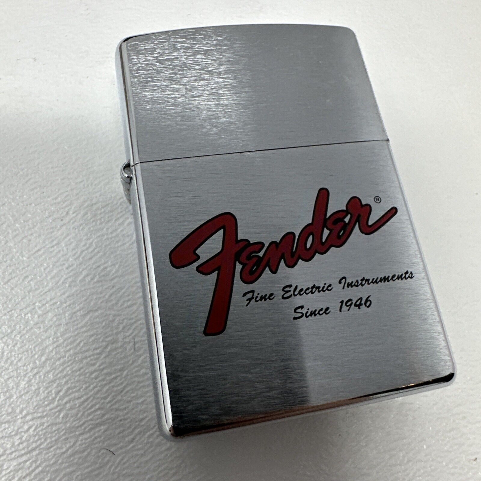 Zippo Fender Guitar Lighter New Rare Vintage Brushed Silver Finish