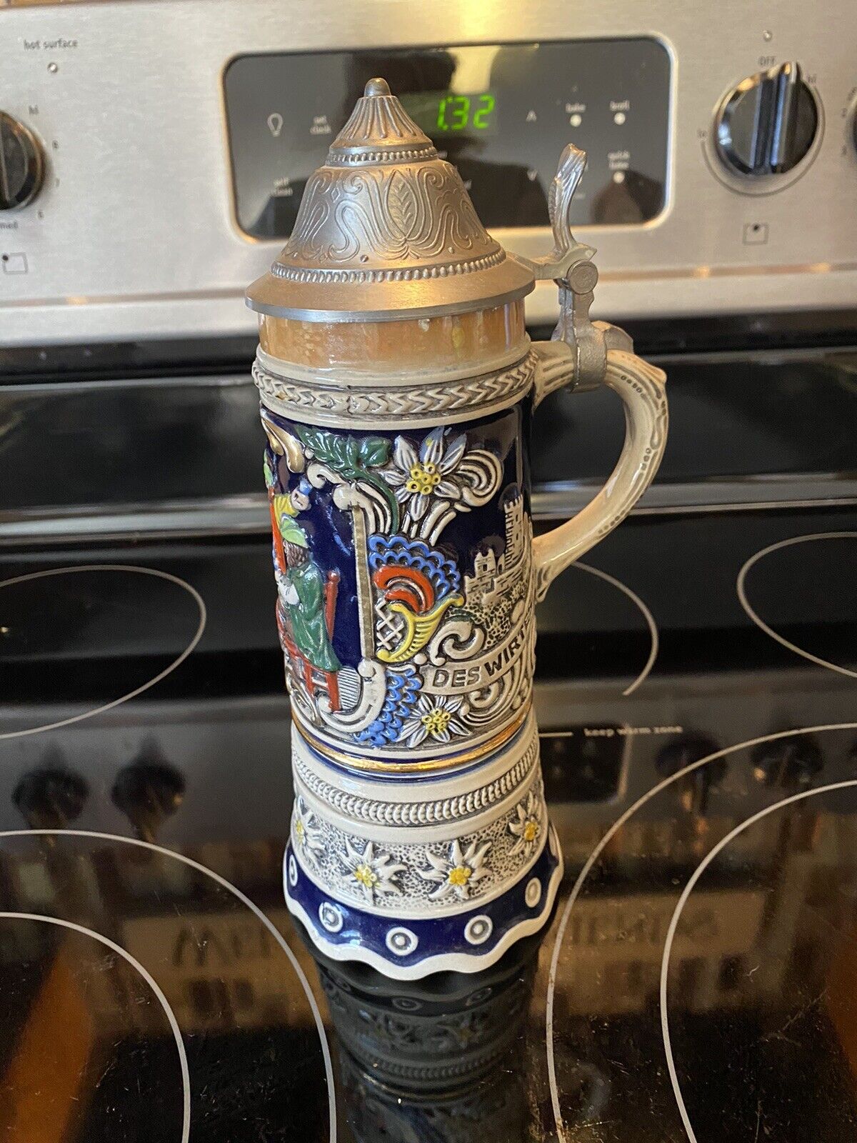 Vintage Lidded Beer Stein with Music Box in Bottom.
