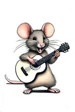 NEW Custom Designed Printed 4x6 Postcard Mouse playing acoustic guitar picture