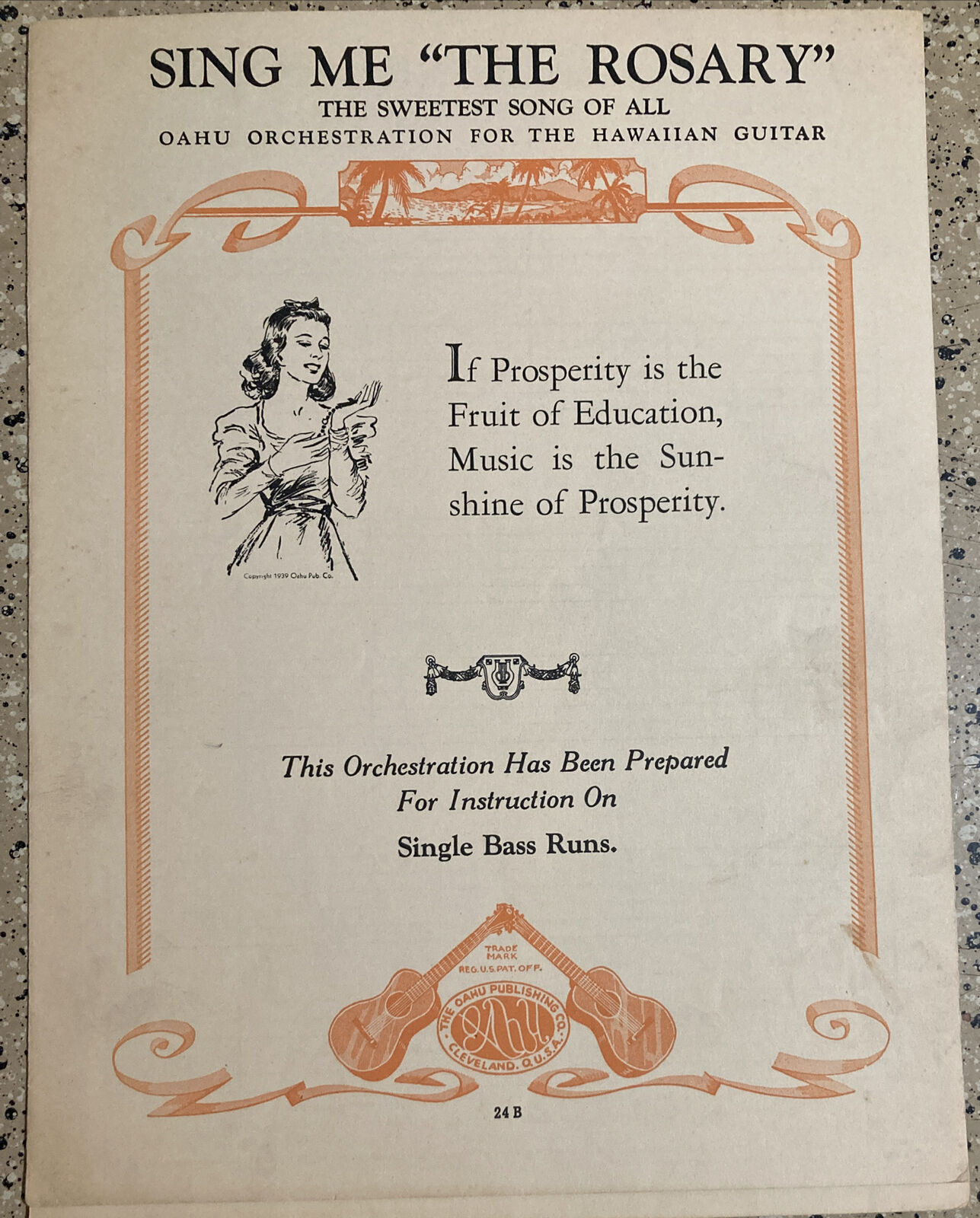 VINTAGE SHEET MUSIC 1932 SING ME THE ROSARY ORCHESTRA HAWAIIN STEEL GUITAR
