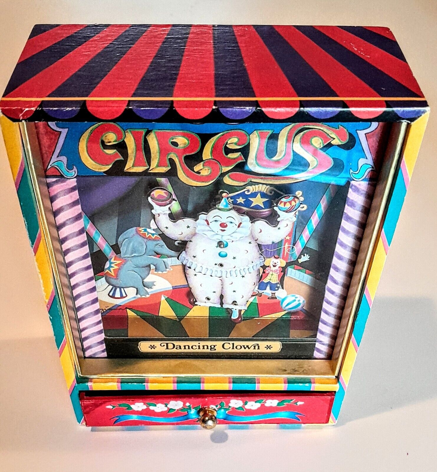 Vintage Circus Dancing Clown Animated Shadow Music Box