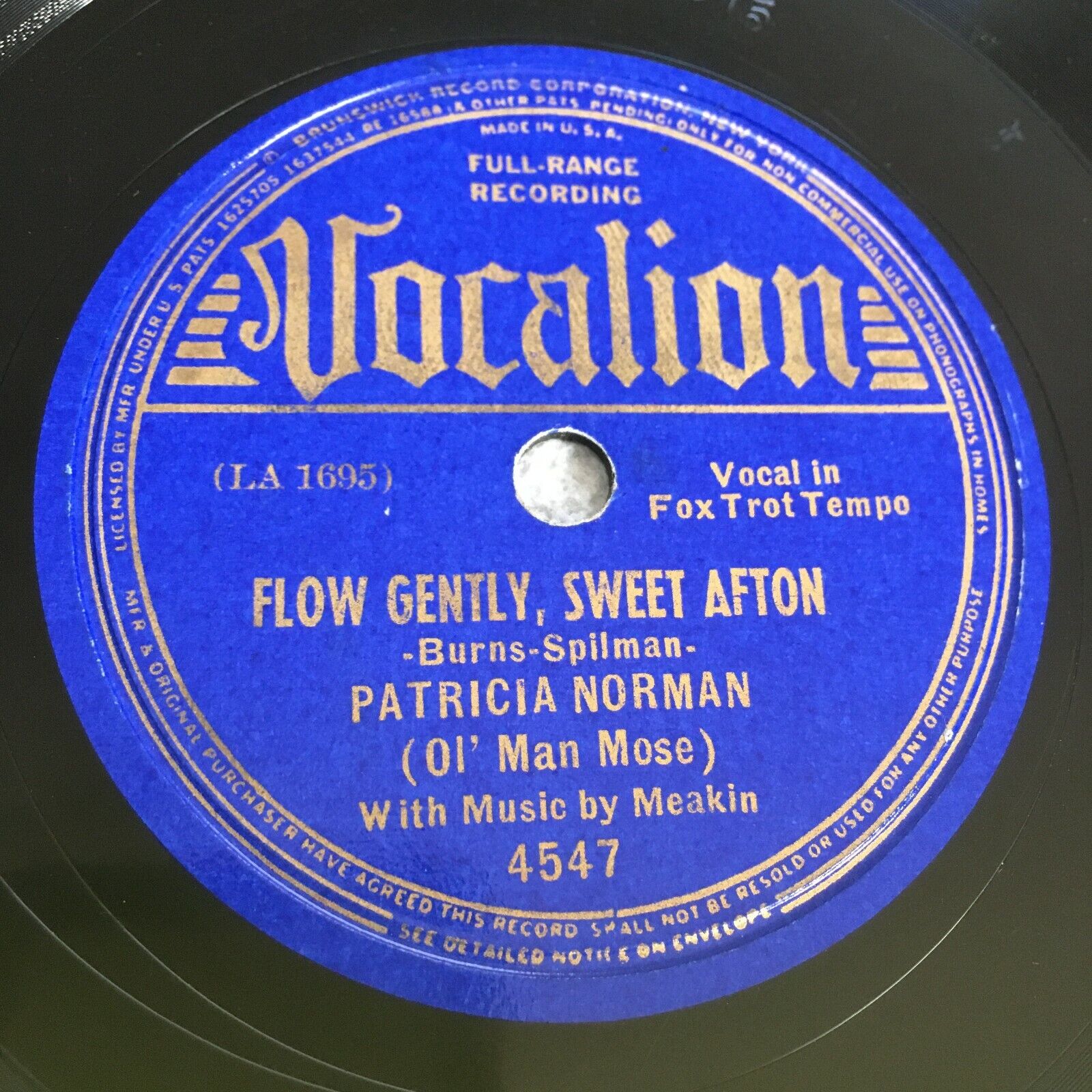 PATRICIA NORMAN (Man Mose) PLUCKIN\' ON A GOLDEN HARP/SUCKIN\' LYRICS 78 RPM
