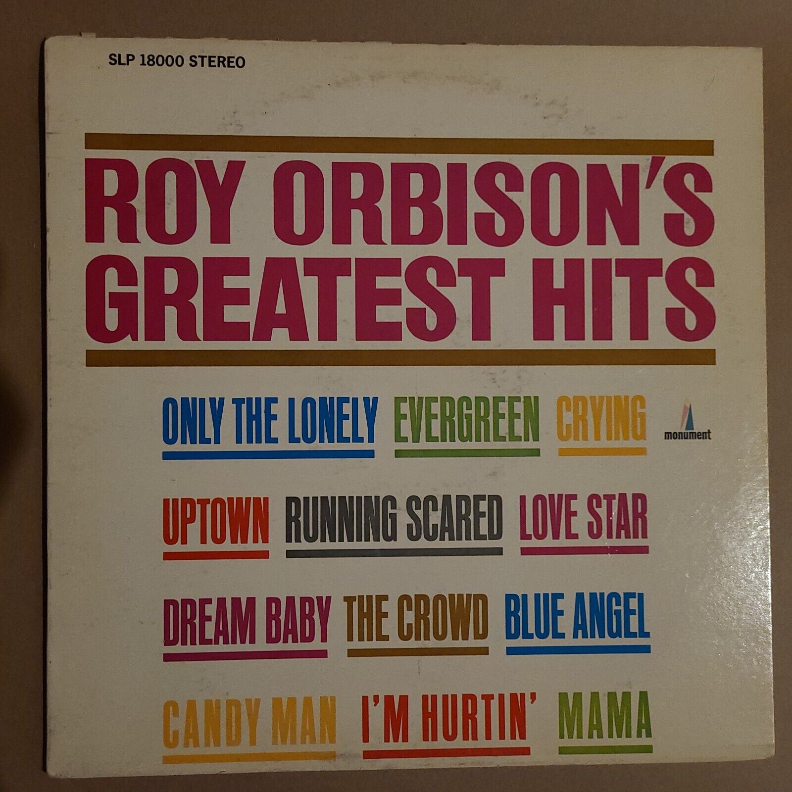 Vintage 1962 Roy Orbison\'s Greatest Hits 1962 (Monument SLP-18000) Vinyl 12\'\'