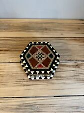 Vintage Hexagon Marquetry Lacquered Mosaic Wood Inlay Musical Jewelry Box picture