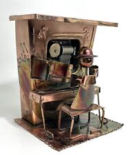 Vintage Copper Tin Metal Drinking Man Piano Player Music Box Bar picture