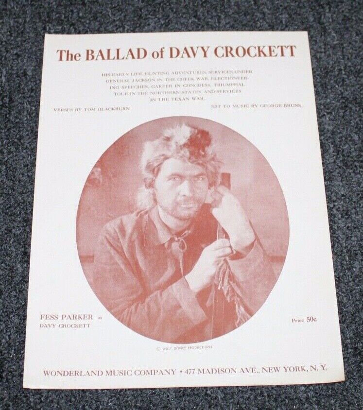 Vintage 1954 Sheet Music THE BALLAD OF DAVY CROCKETT Fess Parker DISNEY