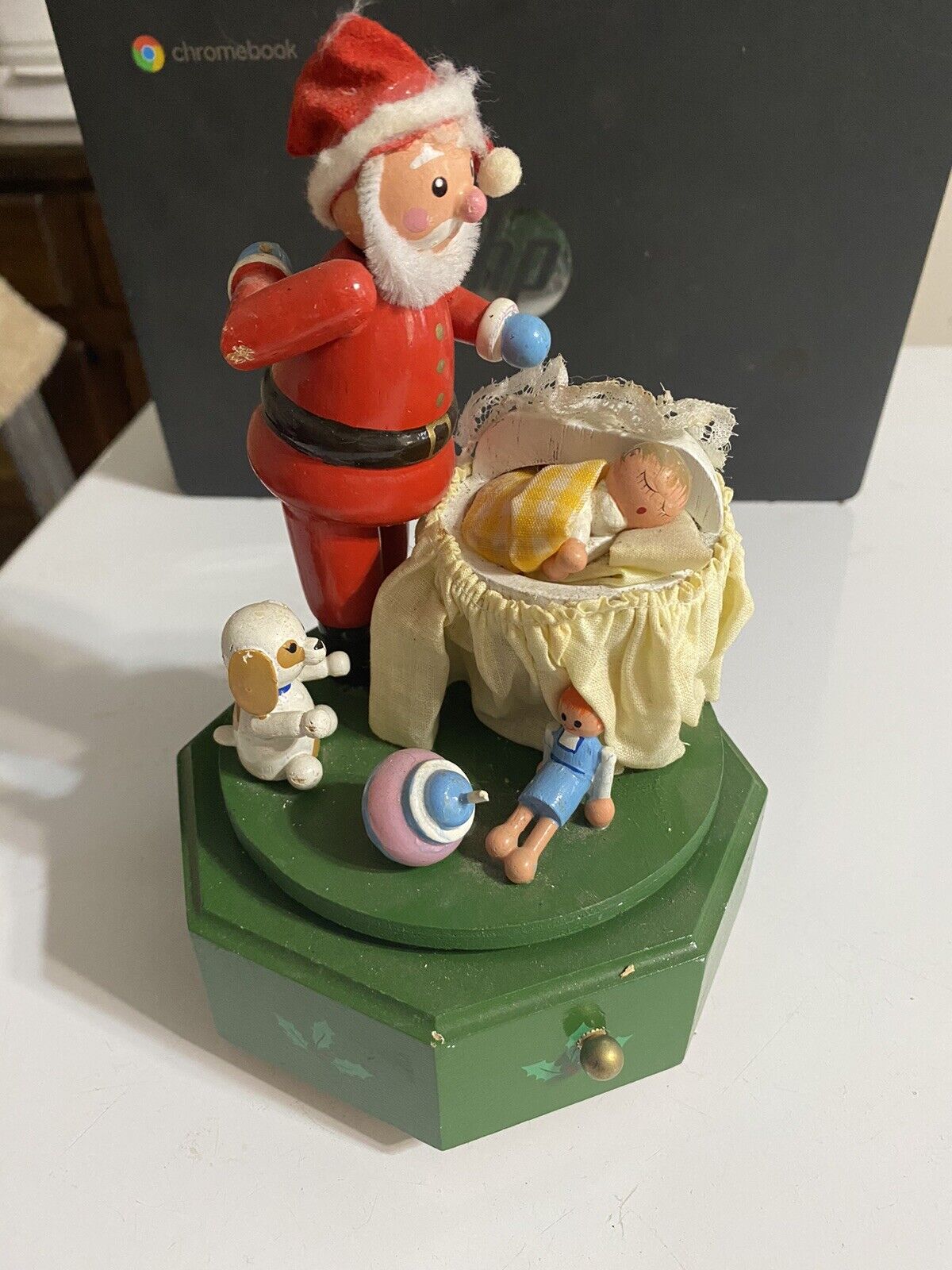 vintage wooden christmas music box