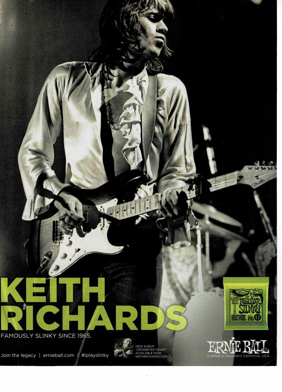 KEITH RICHARDS of THE ROLLING STONES - Ernie Ball - 2015 Print Advertisement