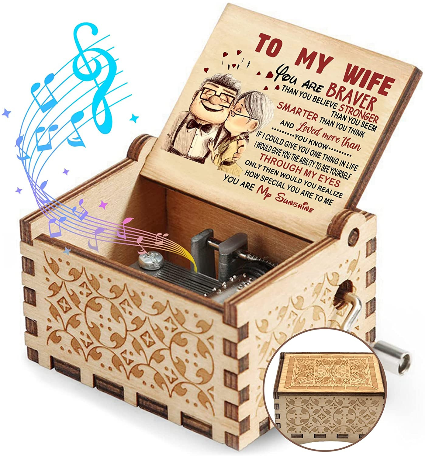 Music Box for Wife Birthday Gifts from Husband, Vintage Hand Cranked You Are My