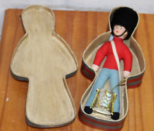 Vtg Royal Guard Plush Toy Soldier Hanging Ornament with drum in Paper Mache Box picture