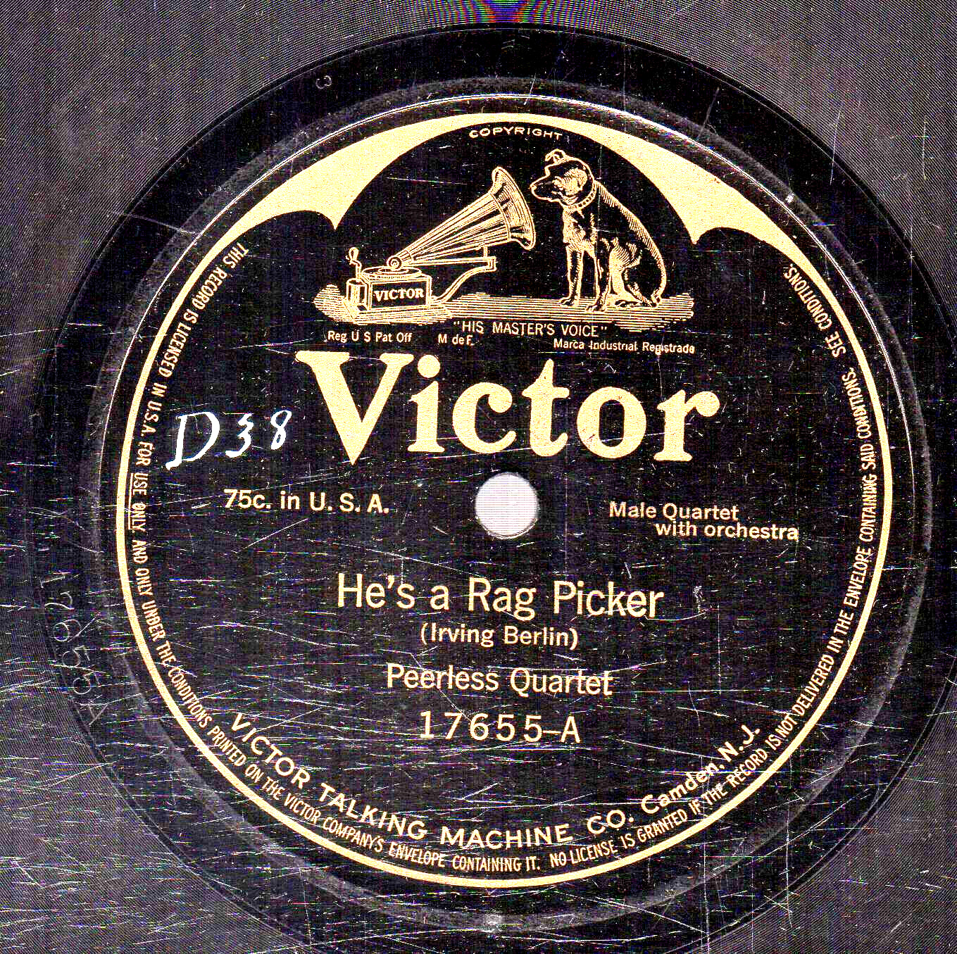 42po.  He\'s a Rag Picker-Peerless Qt. & Poor Pauline-Billy Murray - Victor 1765
