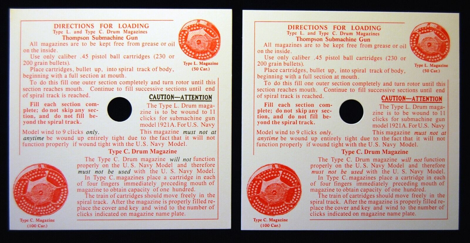 Thompson Sub Machine Gun, L & C drum instructions. Tommy gun, TSMG.