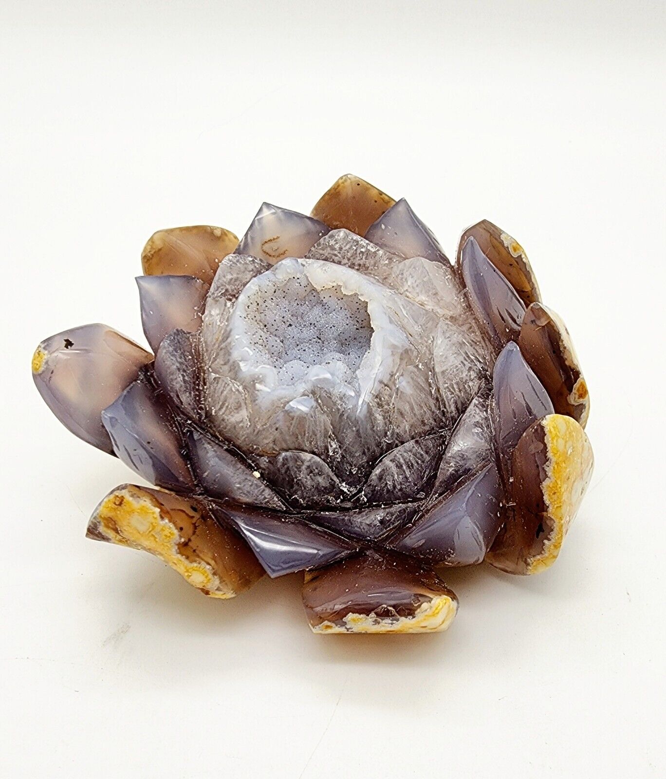 Druzy Agate Hand Carved Lotus Flower, Crystal Lotus Flower, Unique Gift Idea