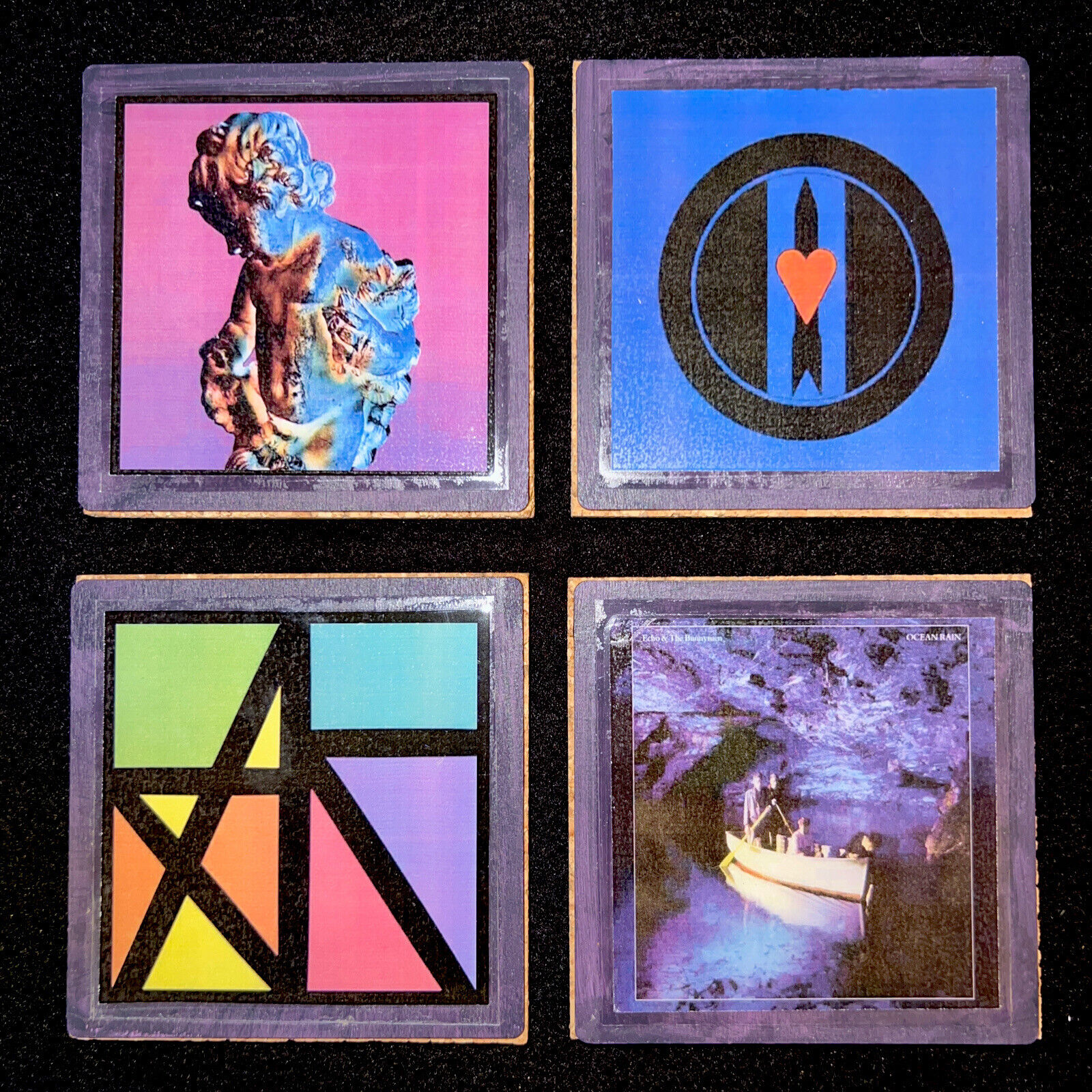DIY Handmade 4” Cork Laminated Coasters Set Of 4 LOVE ROCKETS NEW ORDER ECHO 80s