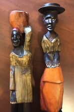 Haitian Man with Drum and Woman with Jar Hand Carved and Painted Primitive 13