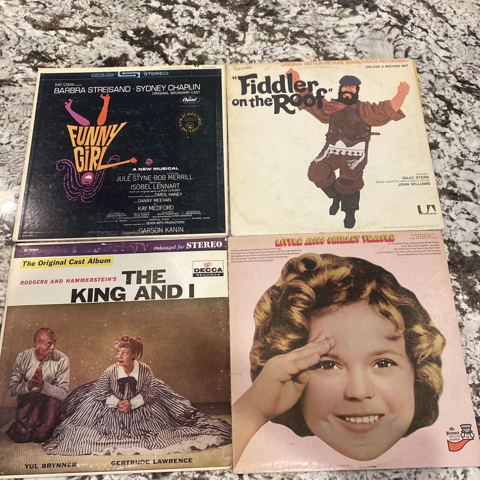 Lot Of 4 VTG Records- Musicals/TV- Funny Girl, Fiddler, King & I, Shirley Temple