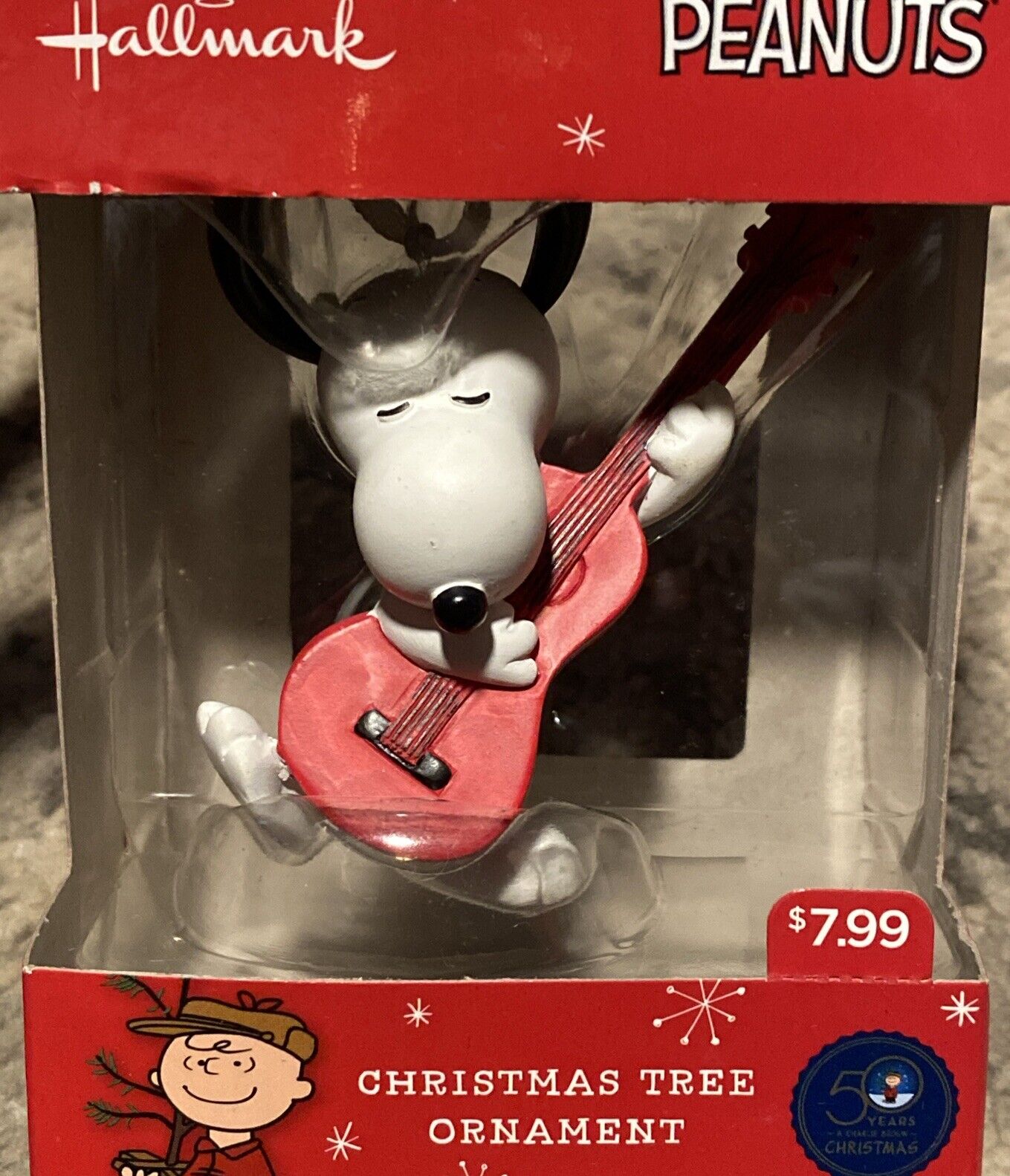 HALLMARK PEANUTS SNOOPY with red guitar, Christmas Ornament New