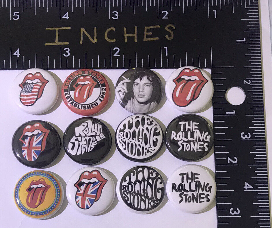 The Rolling Stones 12 Pins One Inch Pin Lot Guitar Lips Classic Rock Mini Button