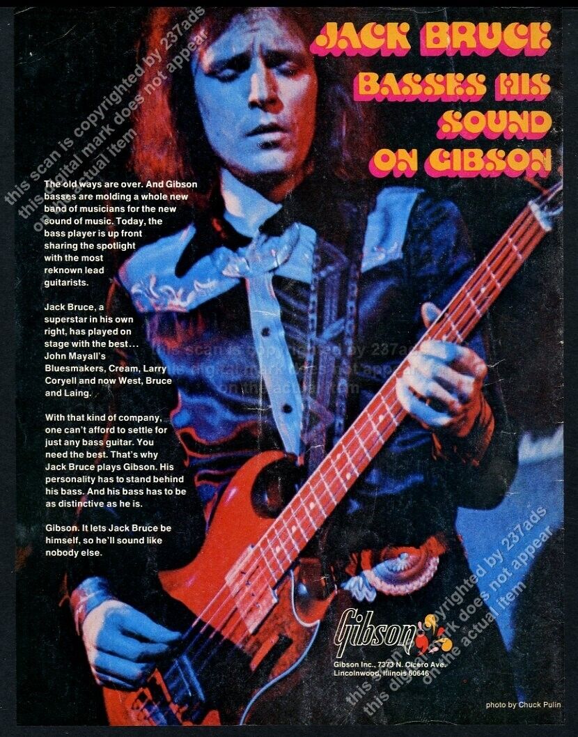 1973 Gibson bass guitar Jack Bruce photo vintage print ad