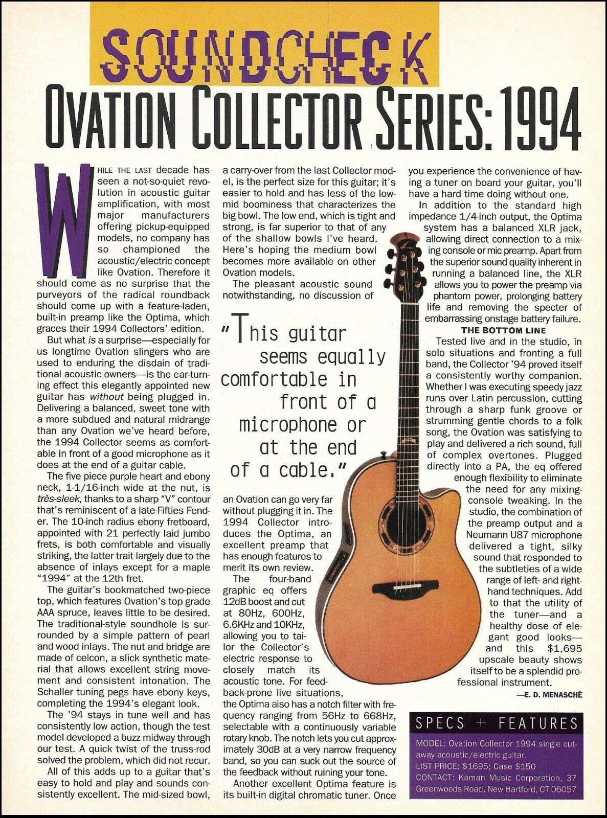 Ovation 1994 Collector series guitar sound check gear review article