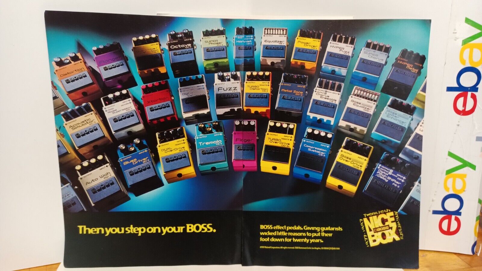 BOSS GUITAR EFFECTS 2 PAGE CENTERFOLD AD.   PRINT AD.  11X17   m1