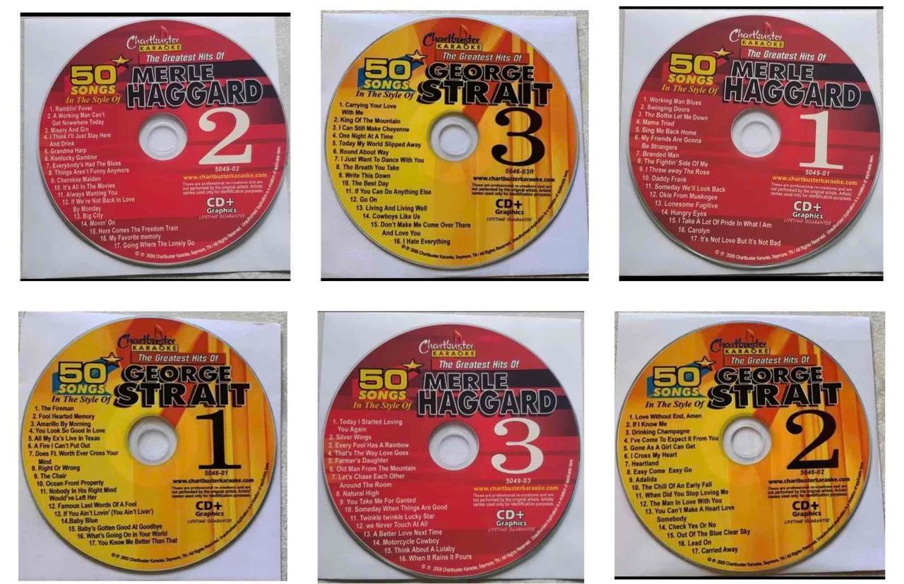 CHARTBUSTER KARAOKE CDG MERLE HAGGARD & GEORGE STRAIT  6 DISCS CDS COUNTRY 