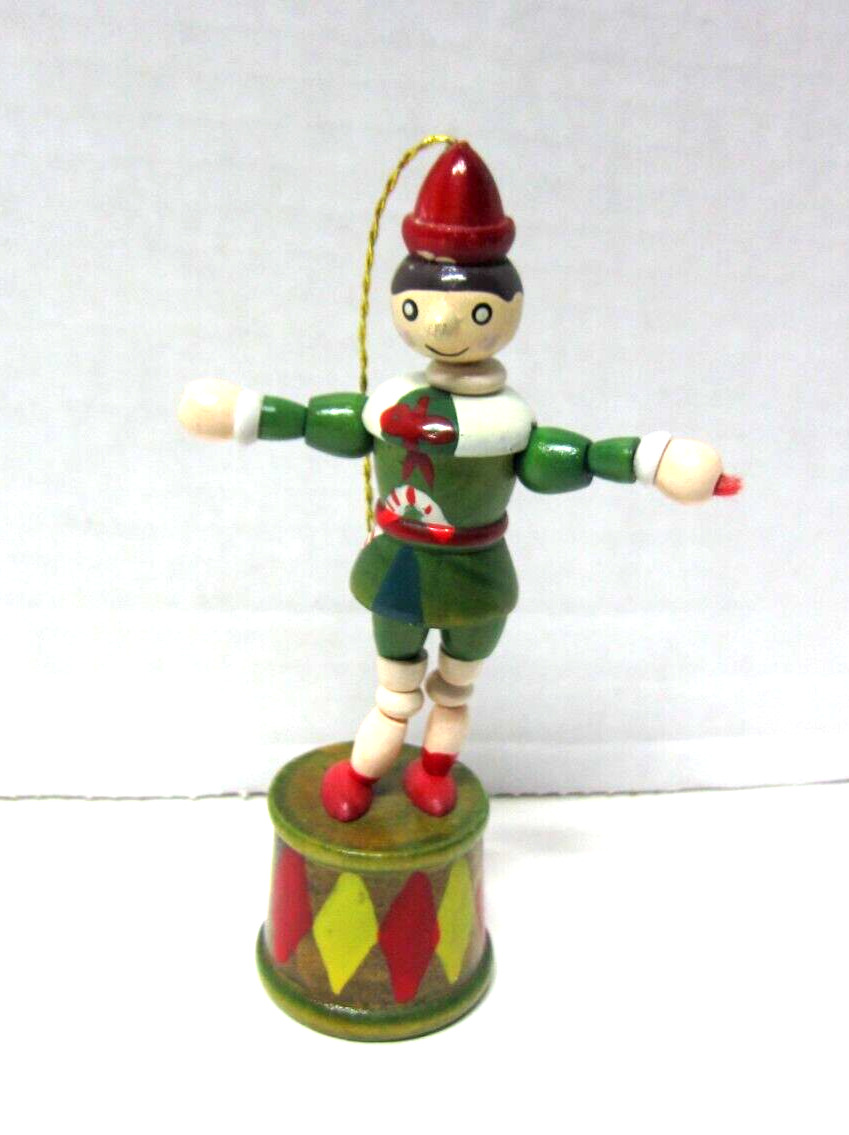 Vintage Christmas Wooden Push and Collapse Puppet Toy Ornament Drum Base