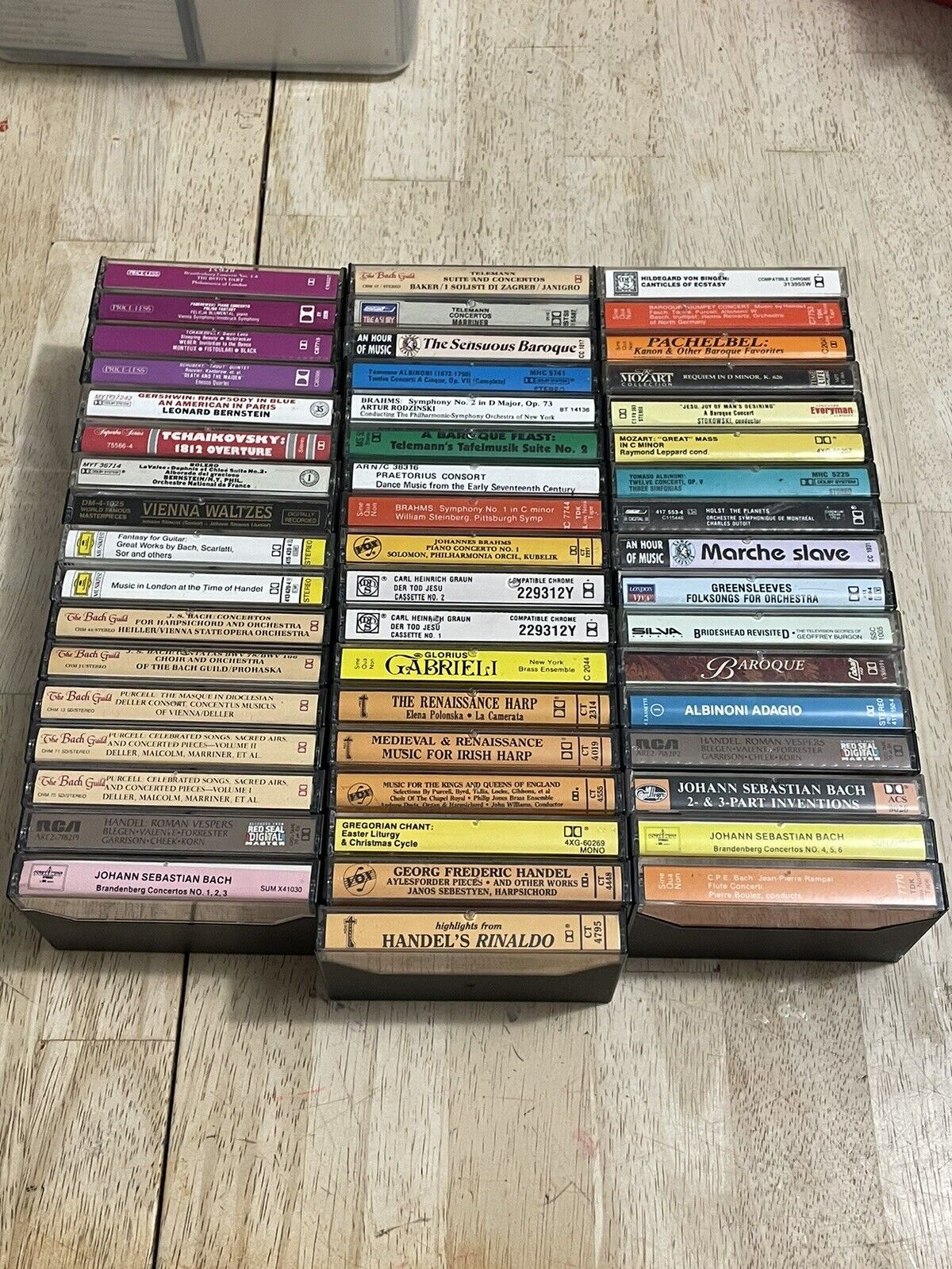 Huge Lot of 52 Classical Music Cassette Tapes Baroque Bach Mozart Telemann Piano