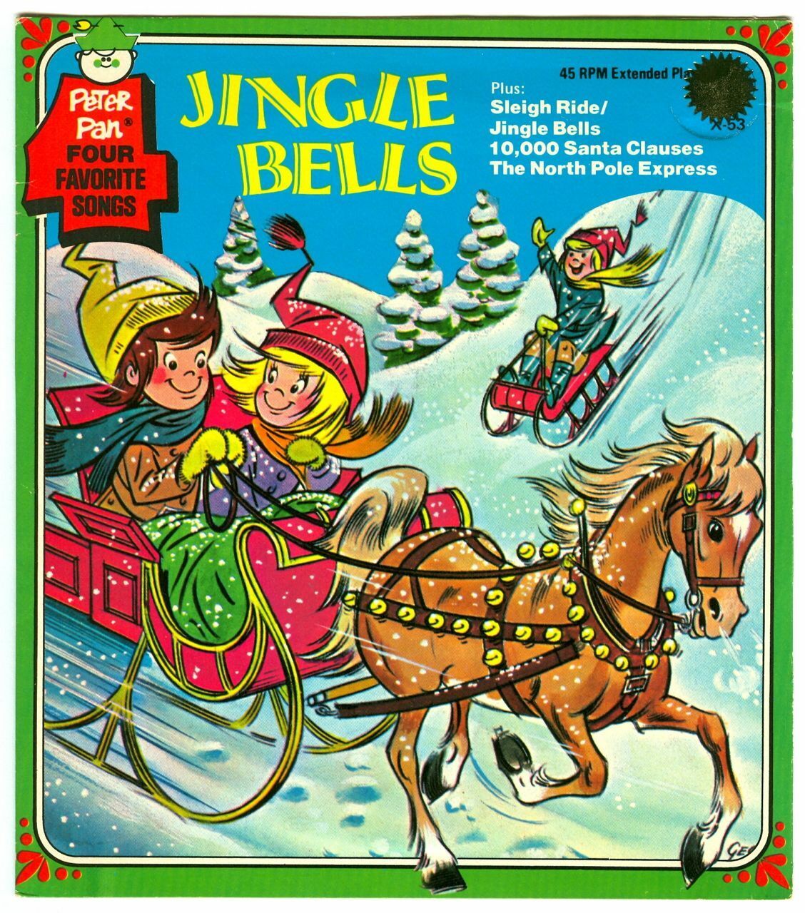 Vintage JINGLE BELLS Peter Pan Records EP X-53 Sleigh Ride & More (45 RPM)