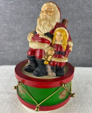 Vintage Santa Claus is Coming to Town Music Box Santa and Girl holding bell picture