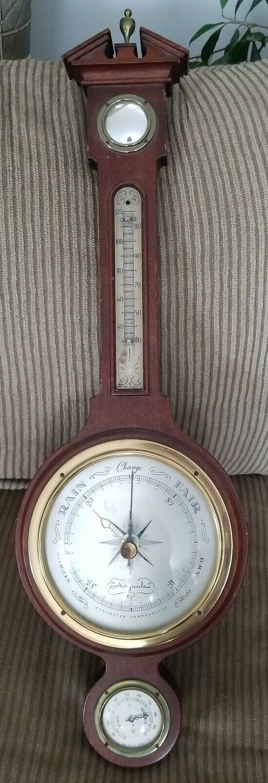 Vintage Airguide Mahogany Banjo Style Wall Barometer/Weather Station 29”H.
