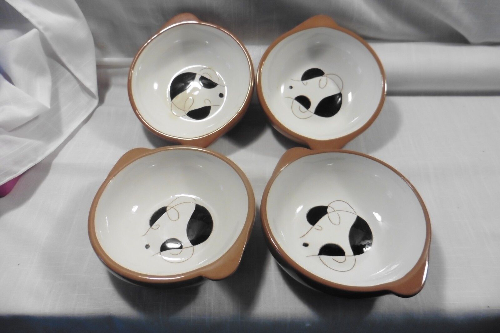 Set of 4 Stangl LYRIC Lugged Soup Bowls~ Lyric Motif  Kay Hackett 1954