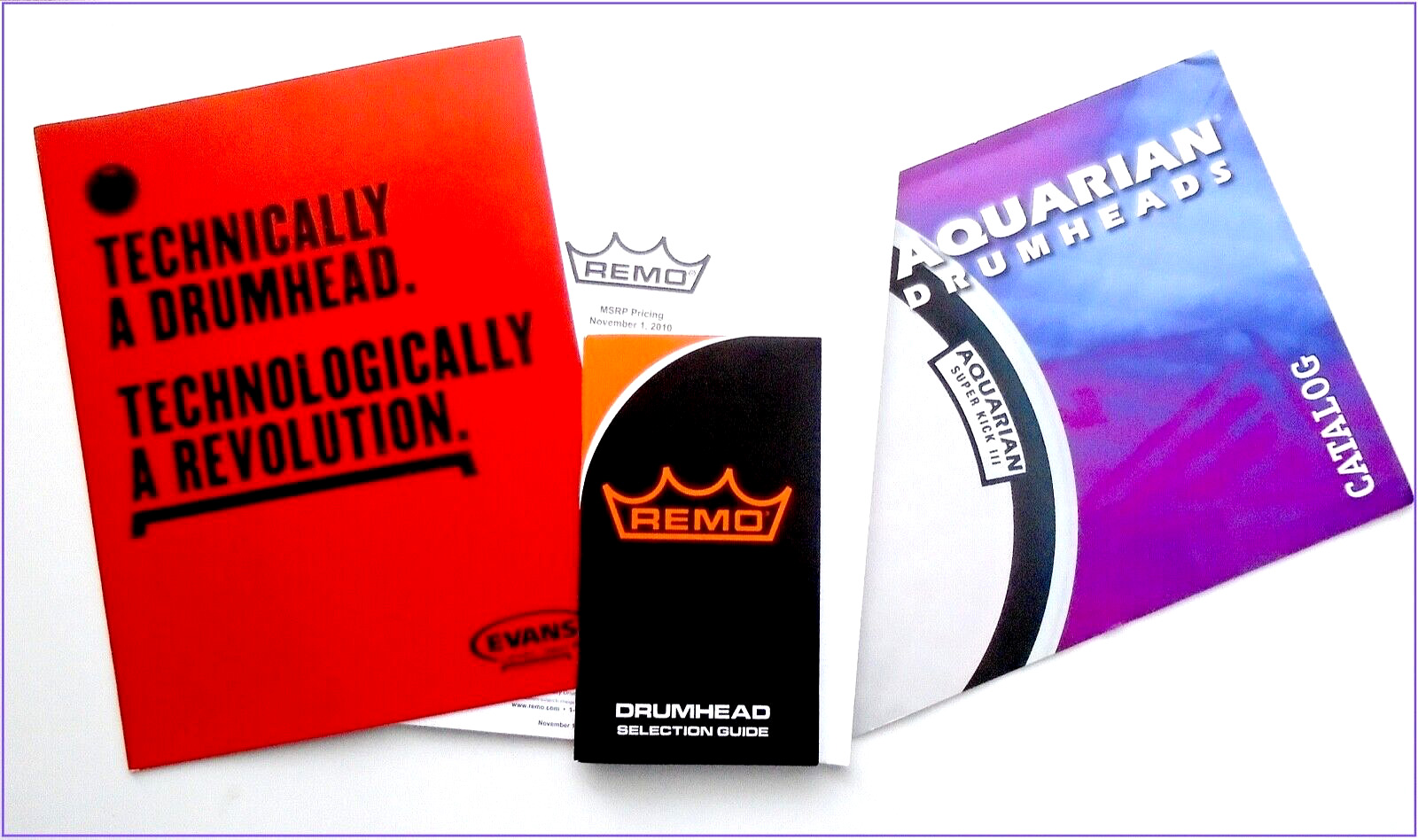 DRUMHEAD CATALOG LOT - Remo Evans Aquarian - Product Information Drum Brochures