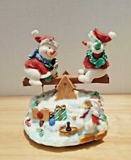Vintage Snowman Music Box - Snow Men On Seesaw - Moves To The Music. picture