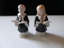Vintage Pair Figurines Black Choir Robes Music Folders Gold Trim Windsor Canada picture