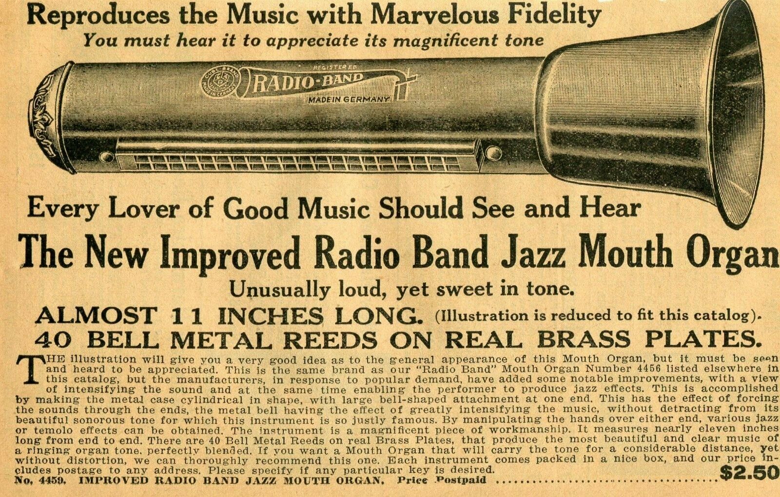 1934 small Print Ad of Radio Band Jazz Mouth Organ Harmonica 
