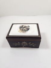 Vintage Sankyo Japan Trinket Jewelry Music Box White Enamel Dog picture