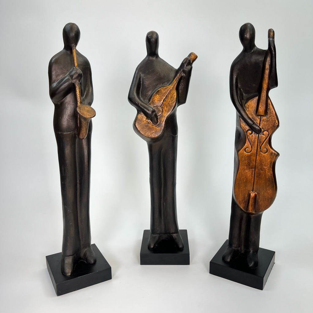 Pier 1 Musician Sculpture Set Of 3 Gold Instruments Saxophone Bass Guitar 18