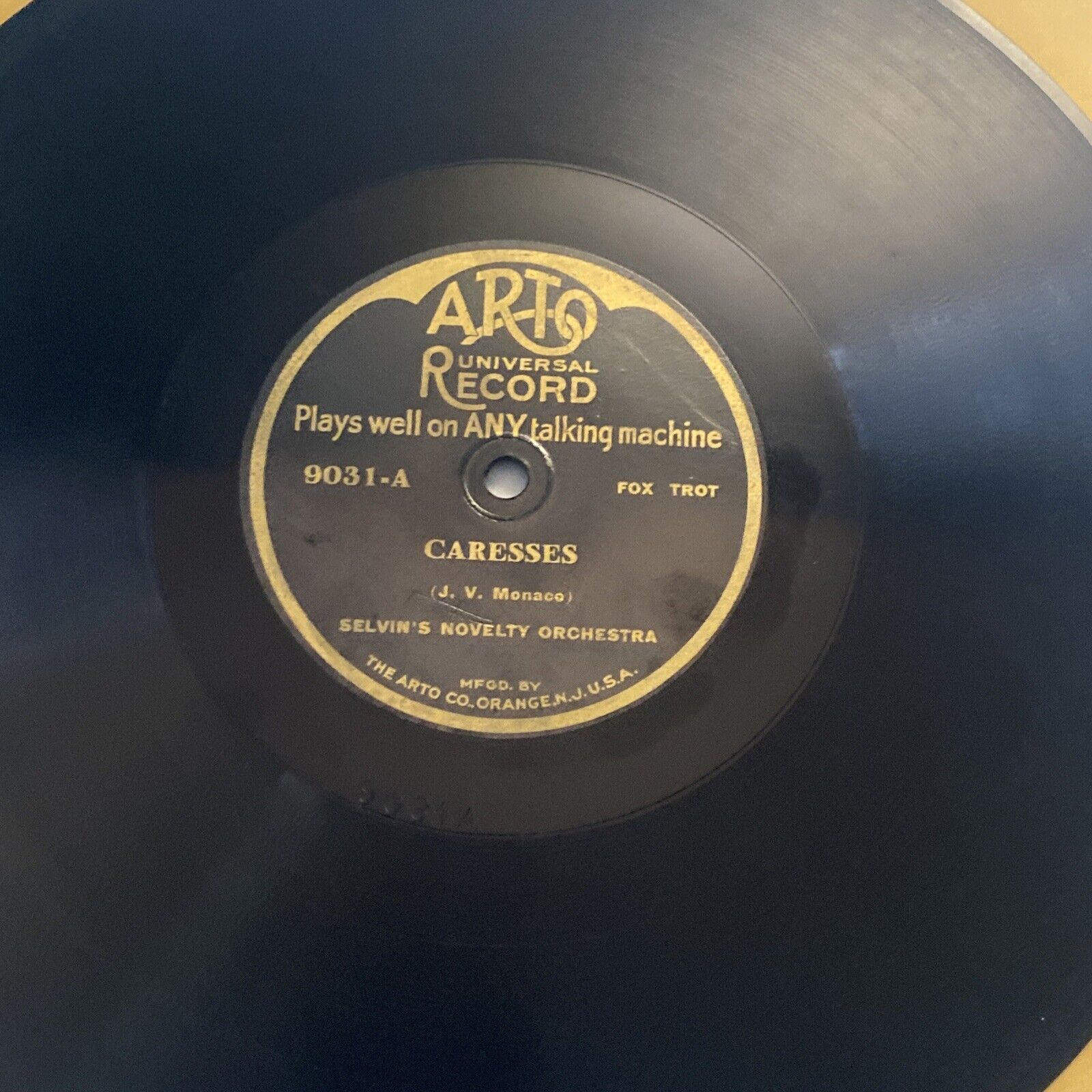 Selvin\'s Novelty Orchestra 78 rpm ARTO 9031 CARESSES Fox Trot JAZZ 1922 E